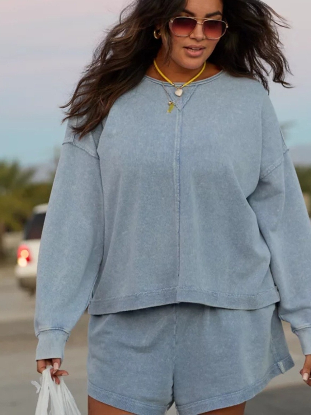aerie Light Blue Washed Crewneck Sweatshirt